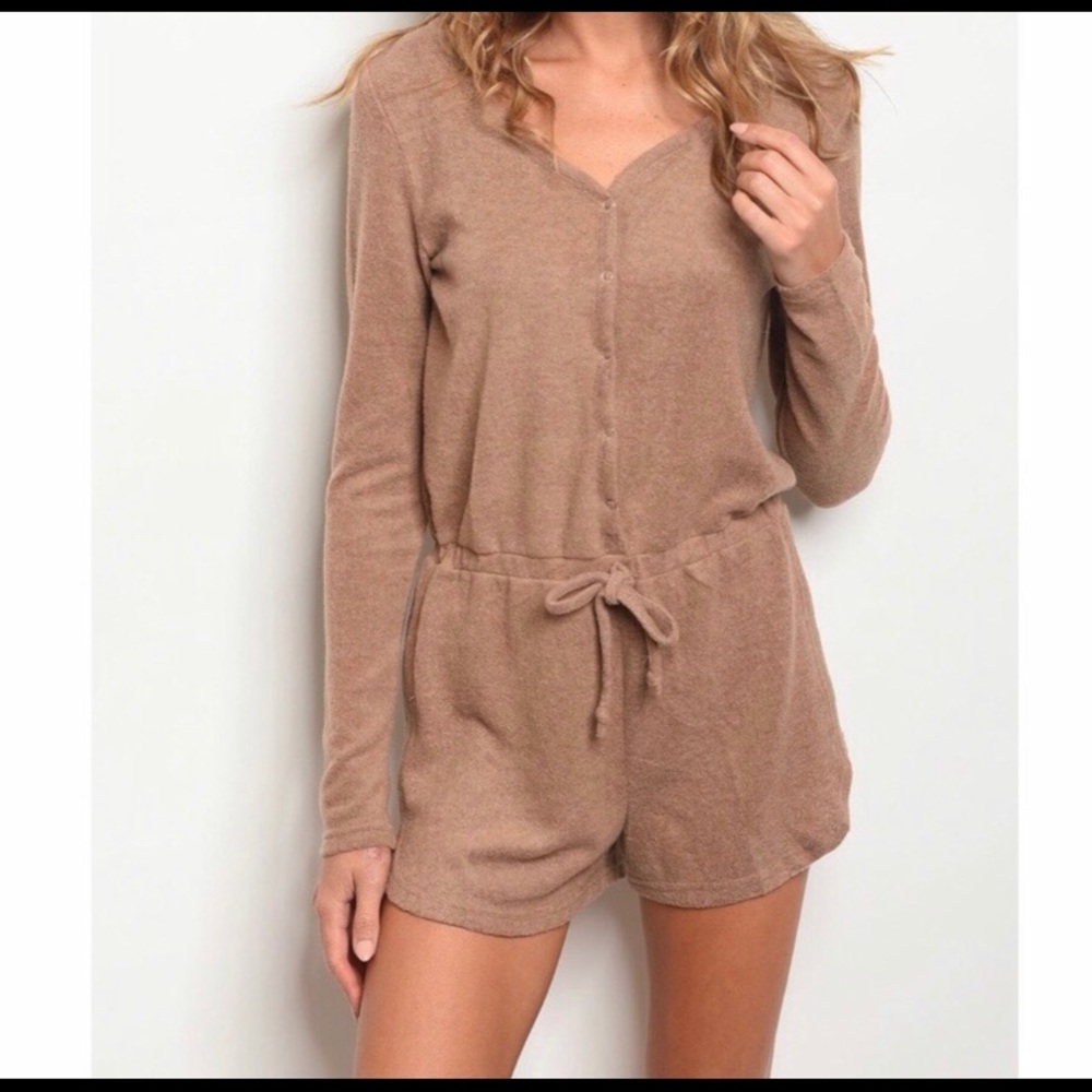 Cozy mocha button up romper